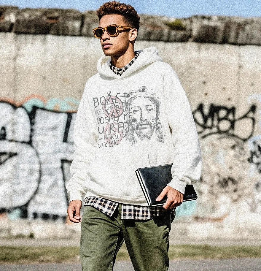 #SA96 SAINT Hooded Sweatshirt P180 Color: White Size: S-XL